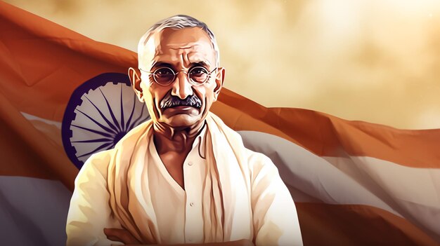 Photo gandhi jayanti bannner with indian flag independence day and republic day