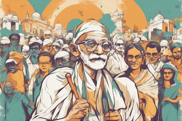 Gandhi Jayanti met schetsen bril Indiase kleur thema
