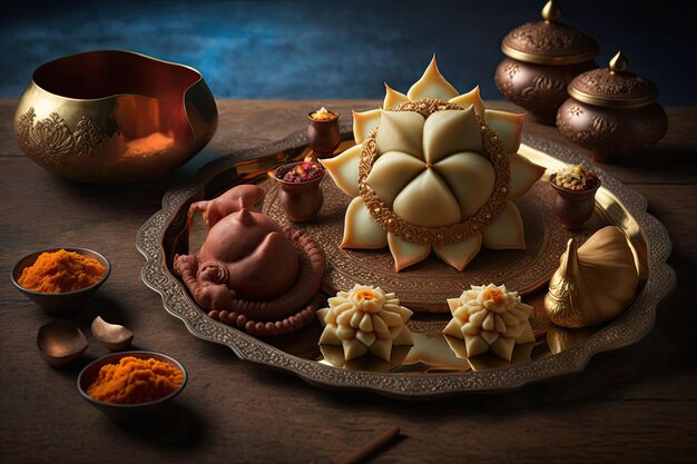 Ganesh Chaturthi Modak Mawa Modak Thali met Indiase zoetigheden