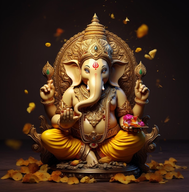 ganesh hindoestandbeeld in goud 3d beeld