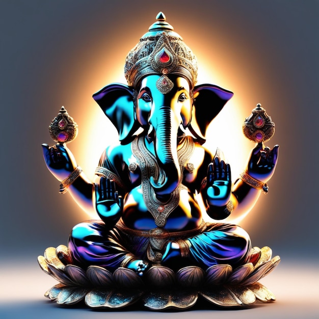 Ganesh Illustration of colorful hindu lord Ganesha on decorative background