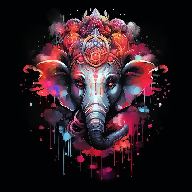 Индийский бог слона Ганеш Детальная иллюстрация в красном с волшебным всплеском и темными вибрациями