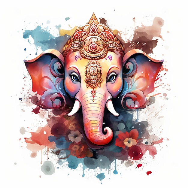 Ganesh Indian Elephant God A Detailed Illustration in Red with Magic Splash and Dark Vibes