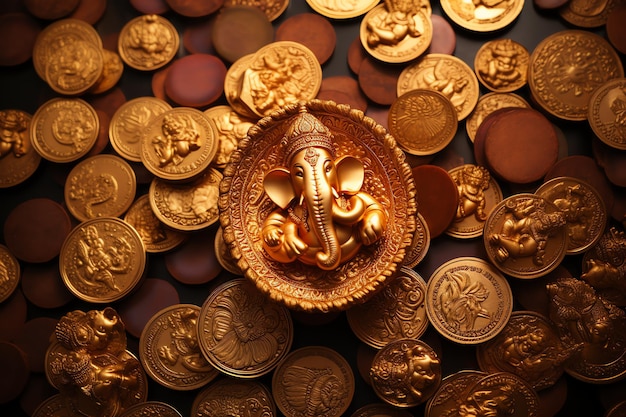 Ganesh Laxmi coins diwali background