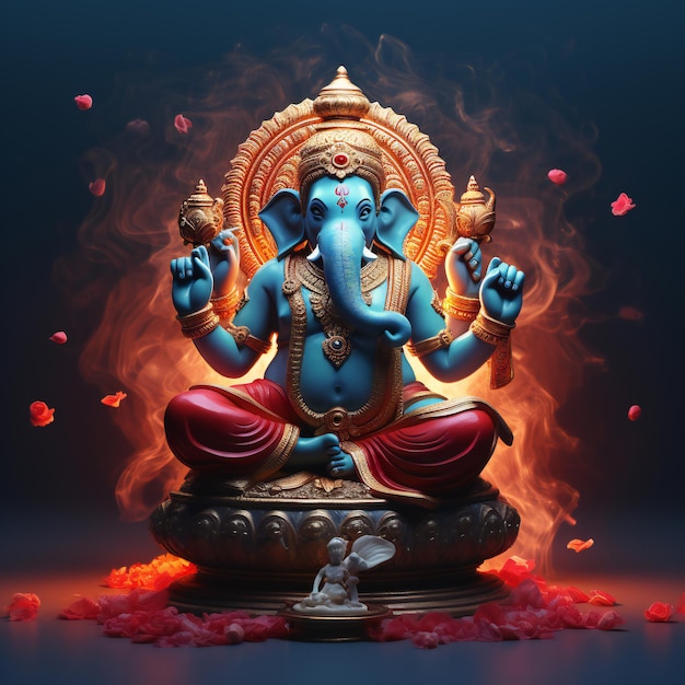 Ganesh-standbeeld in een mystieke rode omgeving