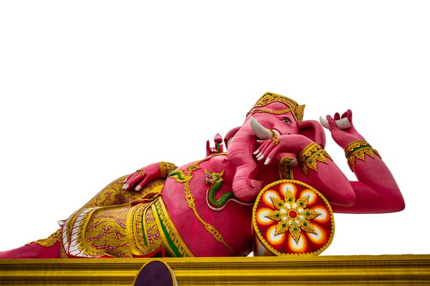 Statua di ganesh rosa con sfondo bianco