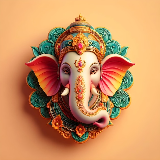 Ganesha 3d head in realistic style colorful model