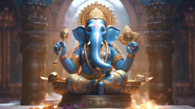 코끼리 머리를 가진 인도 신에게 바치는 가네샤 차투르티 축제