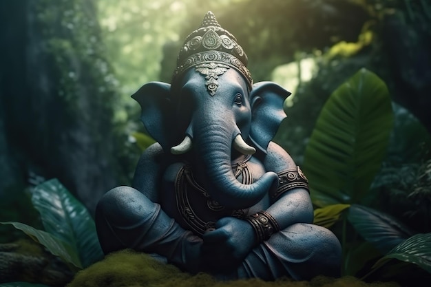 Ritratto di ganesha ganapati nel primo piano della foresta pluviale il dio della saggezza e della prosperità