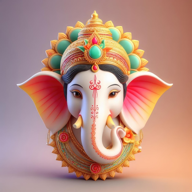 GANESHA HEAD 3D MODEL GUDI PADWA COLORFUL GANESHA HEAD IN SIMPLE BACKGROUND