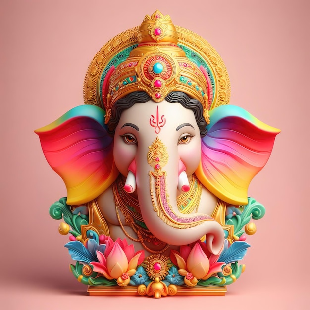 GANESHA HEAD 3D MODEL GUDI PADWA COLORFUL GANESHA HEAD IN SIMPLE BACKGROUND