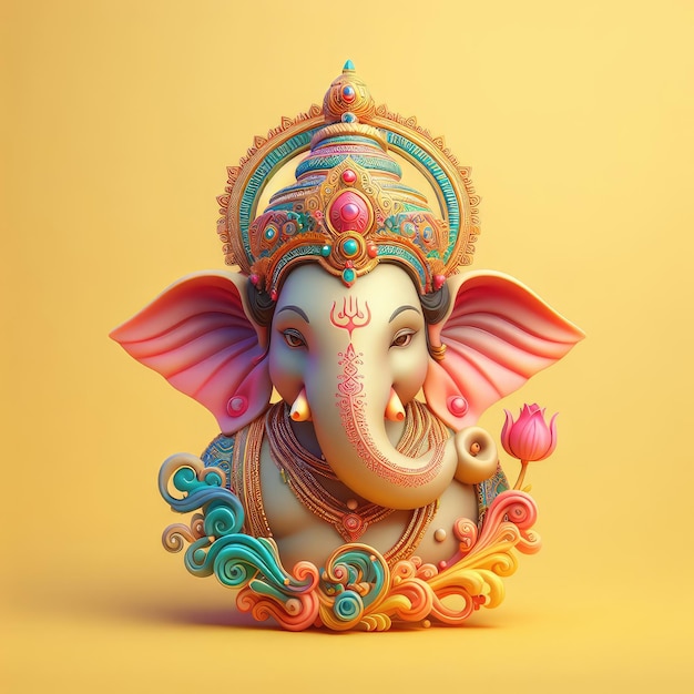 GANESHA HEAD 3D MODEL GUDI PADWA COLORFUL GANESHA HEAD IN SIMPLE BACKGROUND