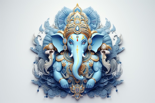 Ganesha Hindoe-God met bloemenolieverfschilderij opgenomen in de hemel, zittend voor de achtergrond van de bokeh-mandala