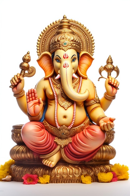 Ganesha's stralende afgod van de hindoegod op een zuivere witte achtergrond