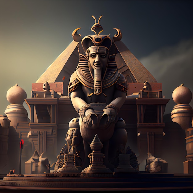 Ganesha statue on the background of the temple 3d rendering