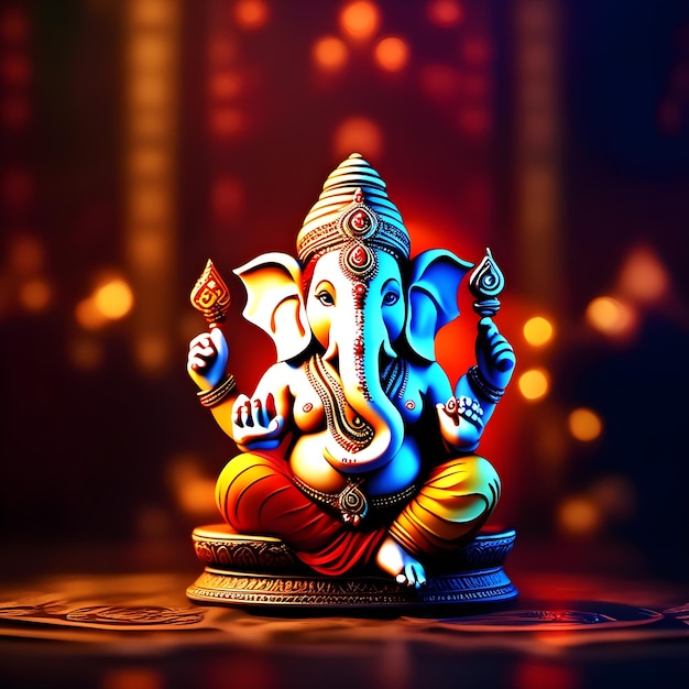 Photo ganeshhindulordganeshaondecorativebackgroundgraphicalpostermodernart