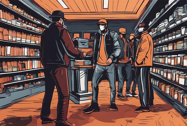 банда магазинных воров, созданных искусственным интеллектом, грабит розничный магазин после марша генеративного искусства