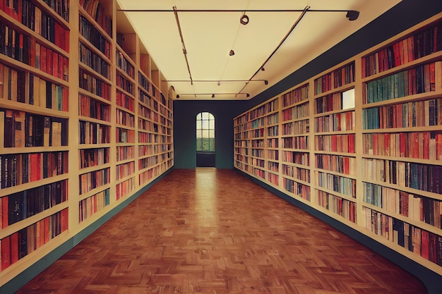 Gang met boekenplanken in moderne universiteit