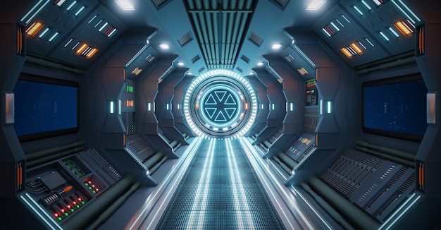 Gang ruimteschip interieur Scifi fictie concept 3D-rendering