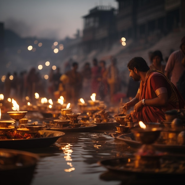 Photo ganga aarti on the bank of river ganga ai generated