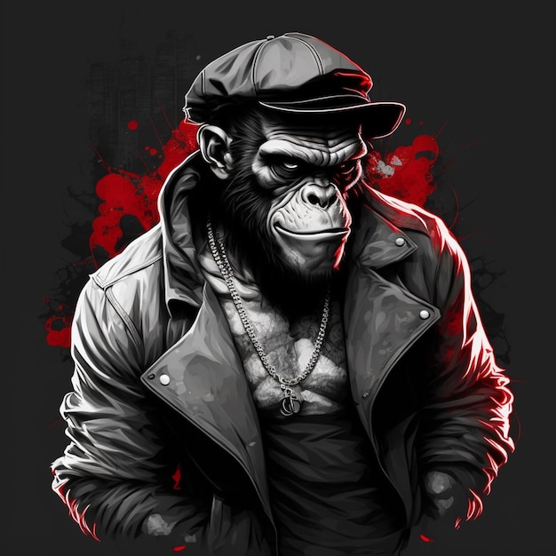 Foto scimmia gangster che indossa giacca e berretto