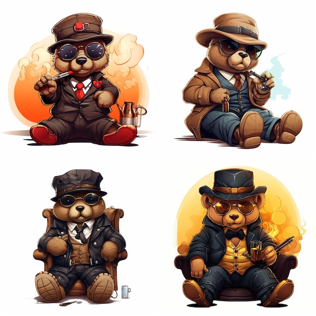 Foto immagine vettoriale illustrata di gangster bear