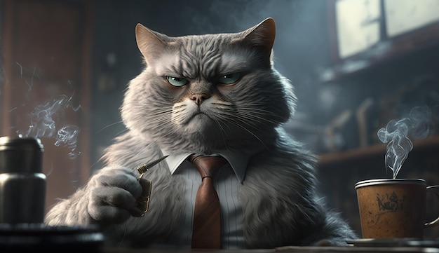 Gangster cool cigar cat smoking animal pictures AI Generated image