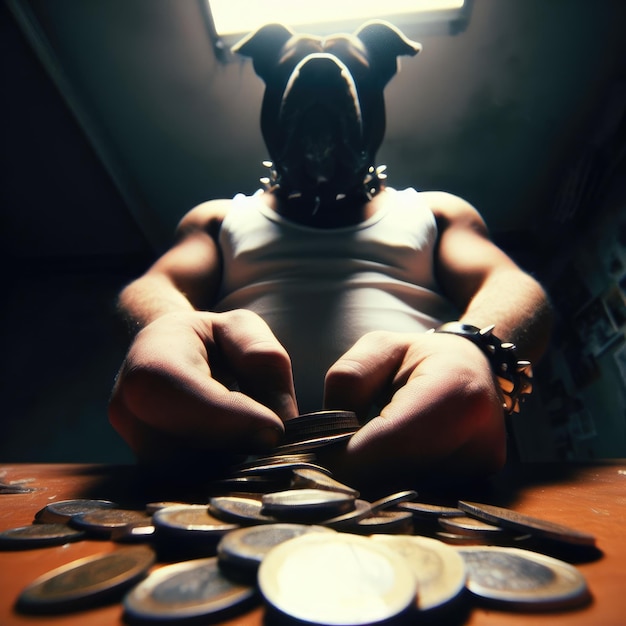 gangster dog playing in casino background with coins