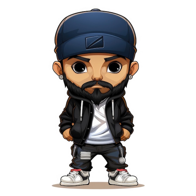 Gangster Mexican Chibi Baby Vector Art Depicting a Cute Bearded and Mustachioed Infant in Cartoon