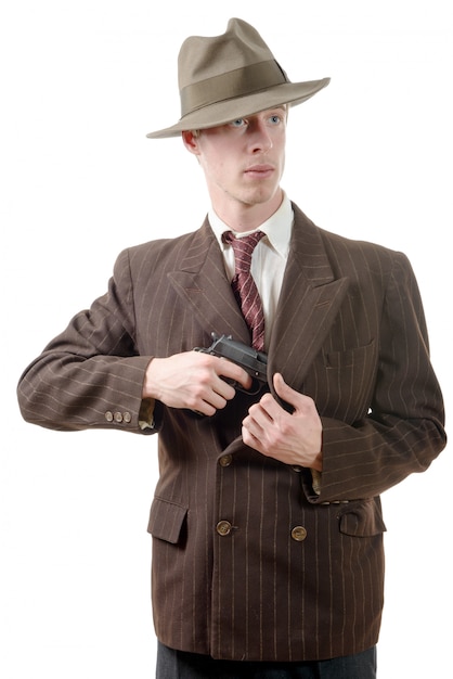 Gangster in a suit vintage, with handgun