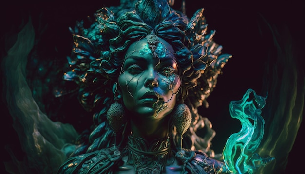 The ganja goddess 8k UHD HDR bio luminescent dark image generative AI