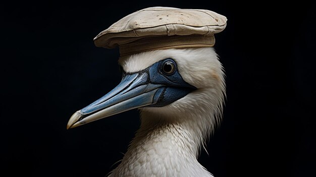 Photo a gannet in tiny sailors hat ar background