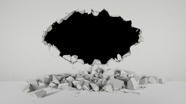 Spazio vuoto nel muro bianco sotto forma di un'illustrazione 3d ovale