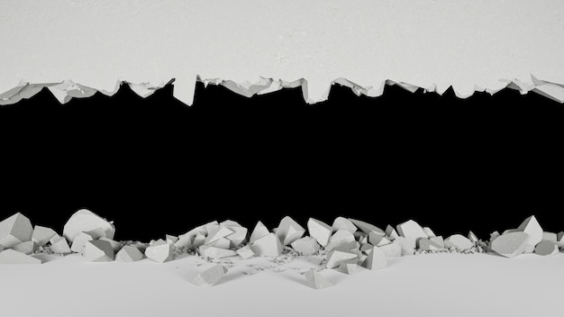 gap in a white wall horizontally, 3d illustration