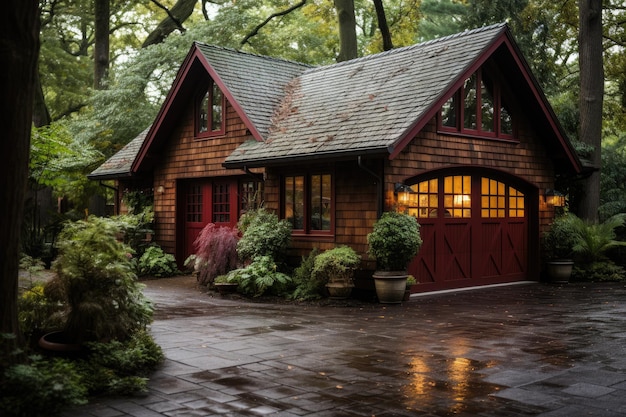 Garage door with a driveway in front