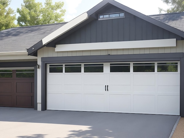 Photo garage door with a driveway in front