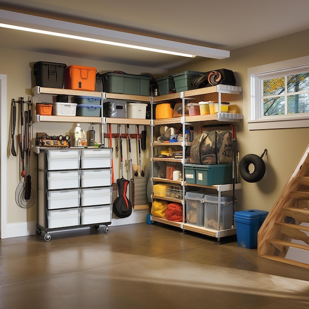 Photo garage with holiday storage and organization decoration