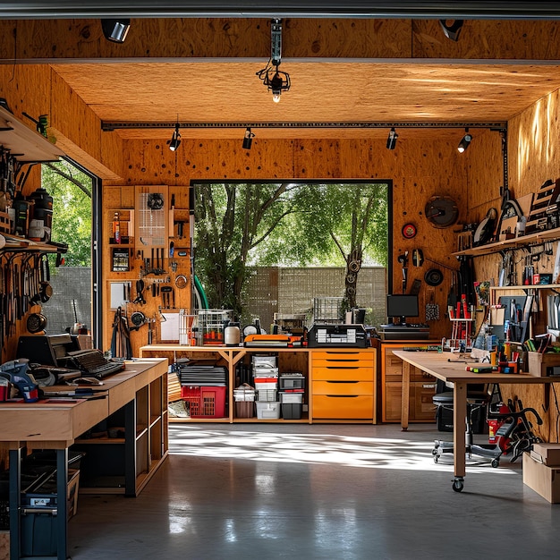 A garage with many tools and tools