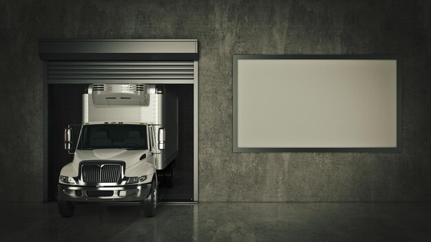 Photo garage with opened roller door. 3d rendering