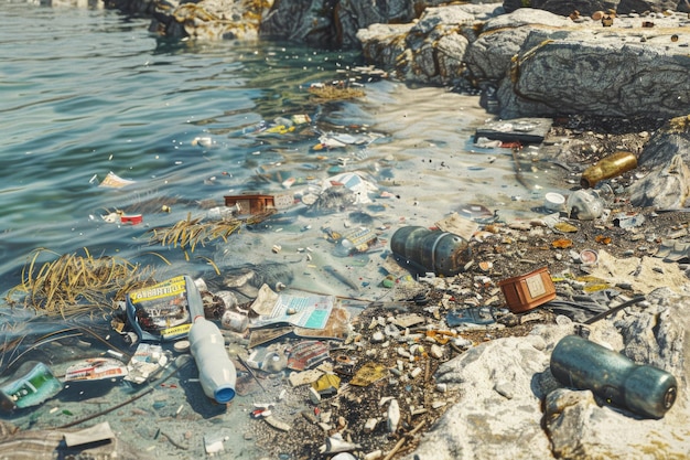 写真 浜辺のゴミと廃棄物