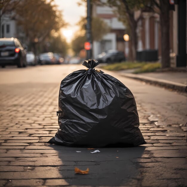 A garbage bag thrown in the road