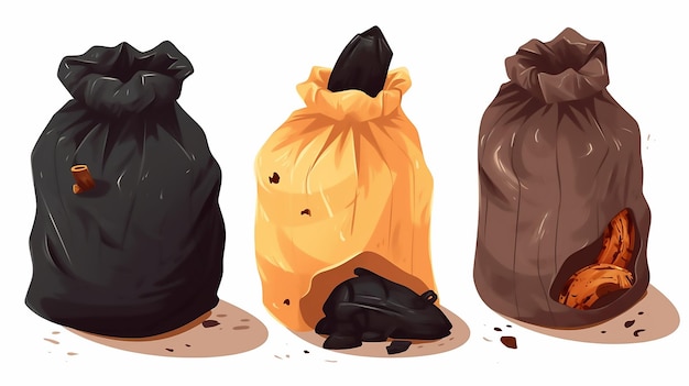 Photo garbage bags with rotten food three isolated