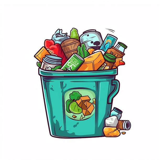 Foto un bidone della spazzatura con un contenitore blu che dice rifiuti.
