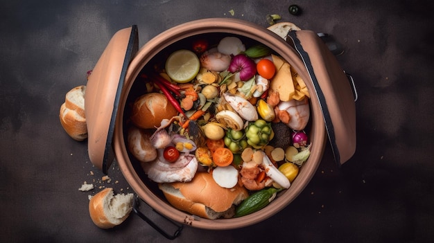 A garbage can with unused food Food waste