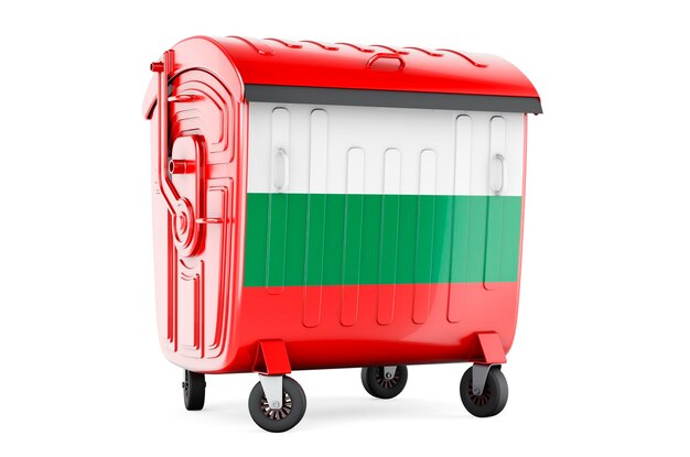 Garbage container with Bulgarian flag 3D rendering