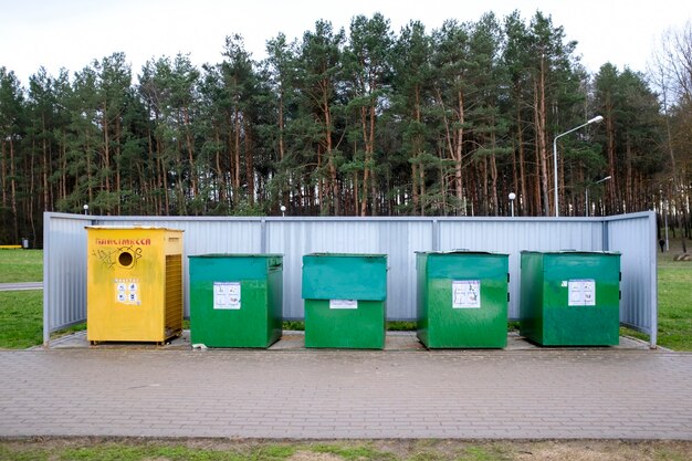 Garbage containers for collecting garbage in the forest. The concept of respect for nature. High quality photo