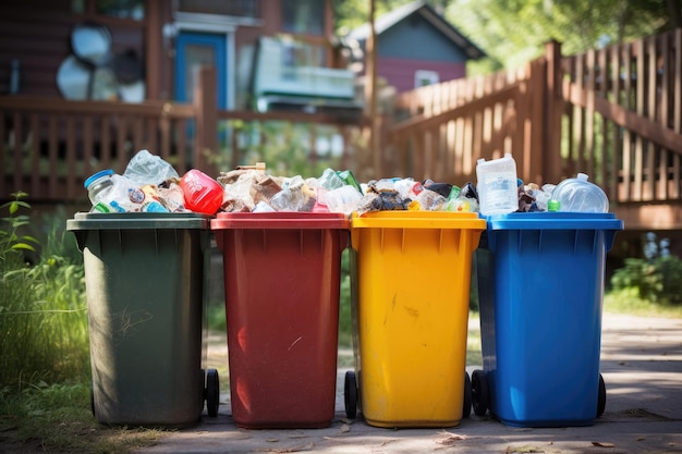 Photo garbage control overflowing containers on the streets and environmental consequences