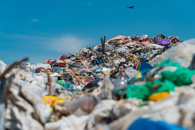 Garbage dump pile in landfill Garbage dump various trash and waste material Selective focus