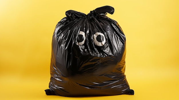 Foto testa di spazzatura sacco di plastica nero a forma di faccia