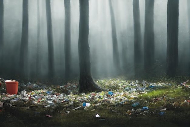 Garbage in forest polluting environments